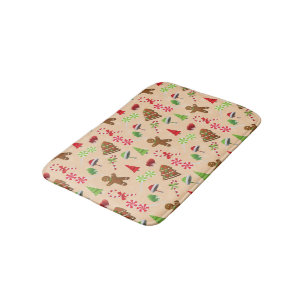 Gingerbread Man,Candy and santa hat Bath Mat
