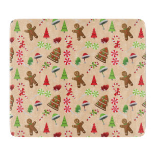 Gingerbread Man,Candy and santa hat Cutting Board