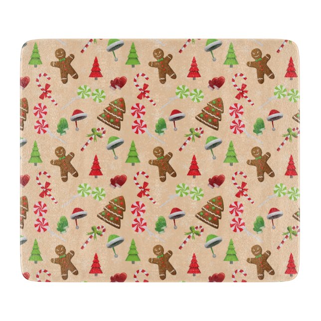 Gingerbread Man,Candy and santa hat Cutting Board (Front)