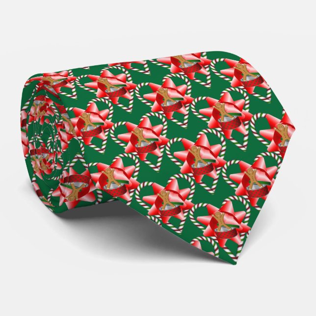 Gingerbread Man Candy Cane  Christmas Holiday    Tie (Rolled)