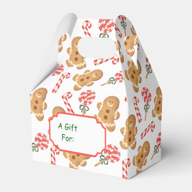 Gingerbread Man Candy Cane Christmas Pattern Favour Box (Front Side)