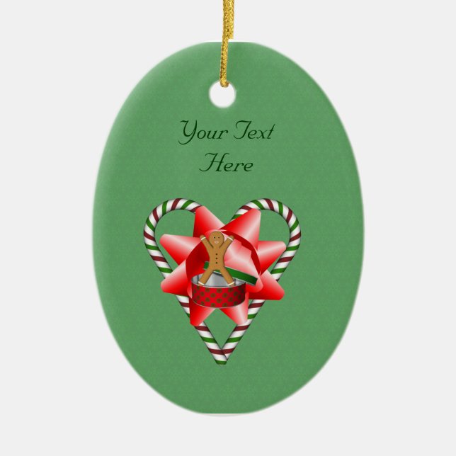 Gingerbread Man Candy Cane Heart Holiday Ornament (Front)