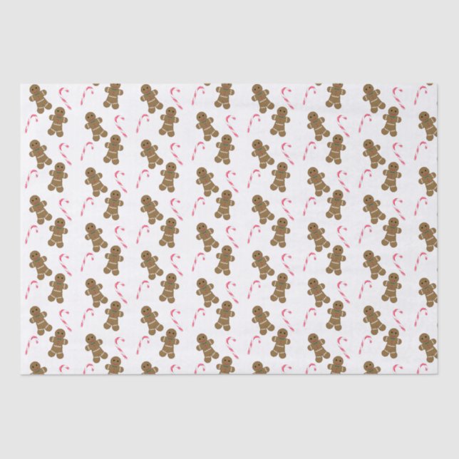 Gingerbread Man Candy Cane Holiday Tissue Paper (Front)