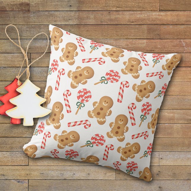 Gingerbread Man Candy Cane Lollipop Pattern Cushion (Creator Uploaded)