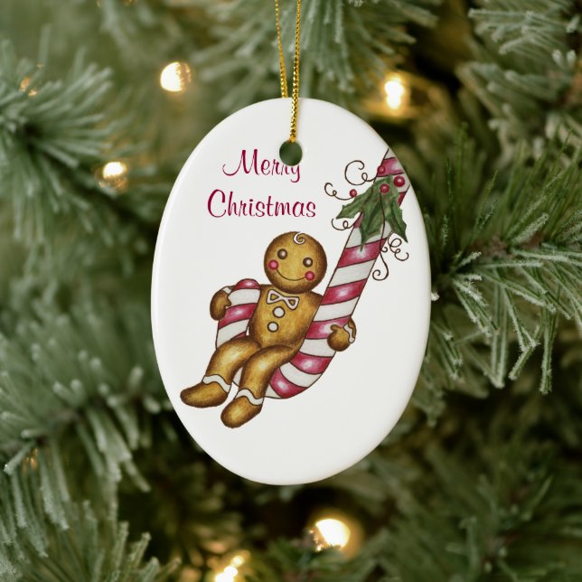 Gingerbread Man Candy Cane Ornament (Tree)