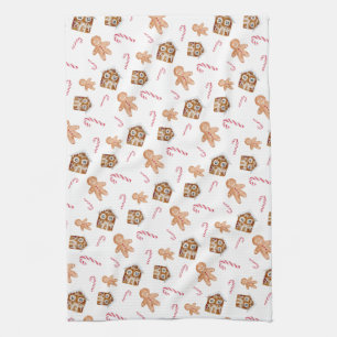 Gingerbread man candycane holiday sweets tea towel