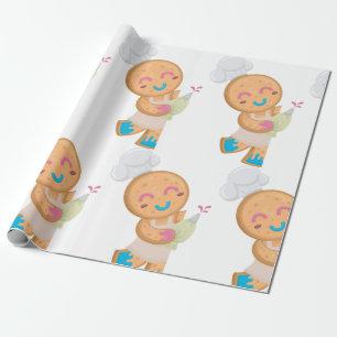 Gingerbread Man Chef with Piping Bag Wrapping Paper