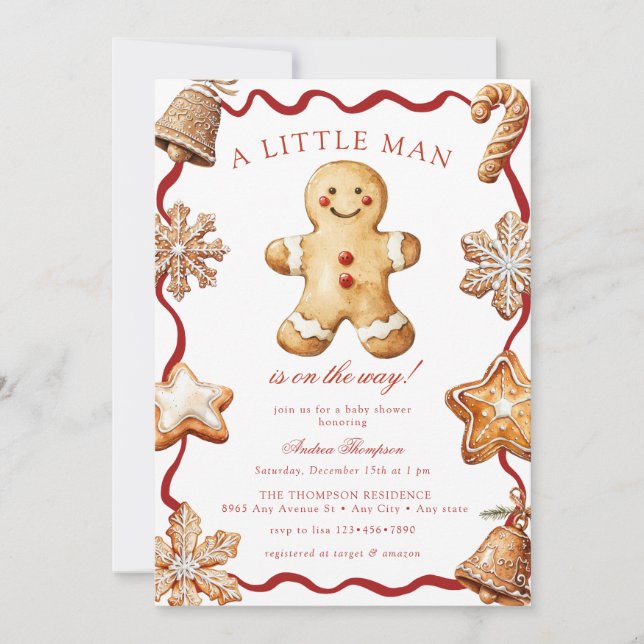 Gingerbread Man | Christmas Baby Shower  Invitation (Front)
