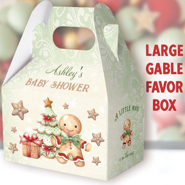 Gingerbread Man Christmas Boy Baby Shower Large Favour Box (Gingerbread Man Large Gable Favor Boxes - You can choose from 3 sizes of these gable favor boxes)
