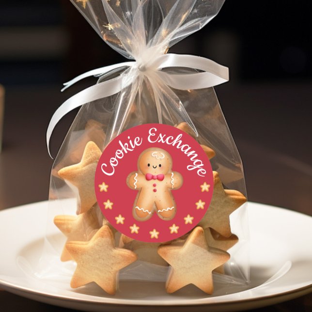 Gingerbread Man Christmas Classic Round Sticker (Red Merry Christmas Cute Gingerbread Man Classic Round Sticker)