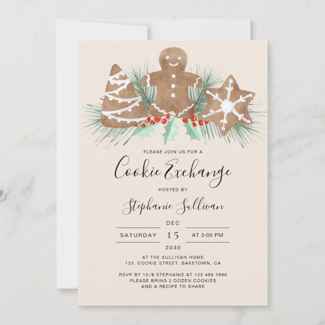 Gingerbread Man Christmas Cookie Exchange Party Invitation (Front)