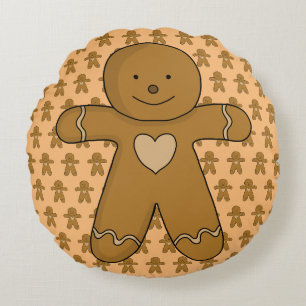 GingerBread Man Christmas Cookie Round Cushion