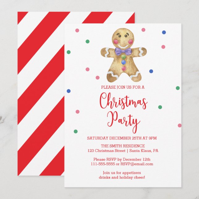 Gingerbread man - Christmas Party Invitation (Front/Back)