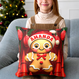 Gingerbread Man Christmas Personalised Kids Cushion