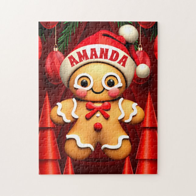 Gingerbread Man Christmas Personalised Kids Jigsaw Puzzle (Vertical)