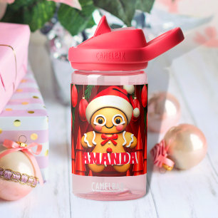 Gingerbread Man Christmas Personalised Kids Name Water Bottle