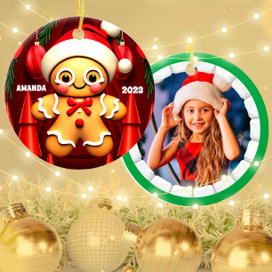 Gingerbread Man Christmas Personalised Kids Photo Ceramic Tree Decoration