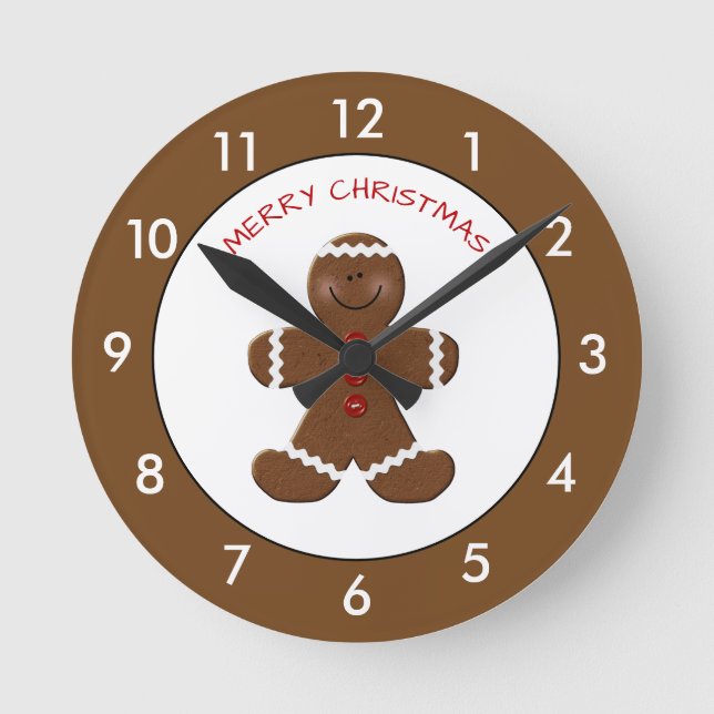 Gingerbread Man Christmas Personalised Round Clock (Front)