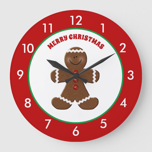 Gingerbread Man Christmas Personalised Round Clock (Front)