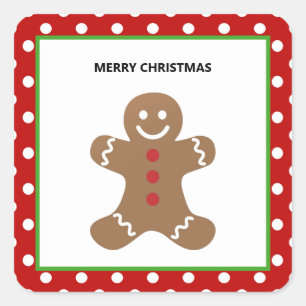 Gingerbread Man Christmas Personalised Square Sticker