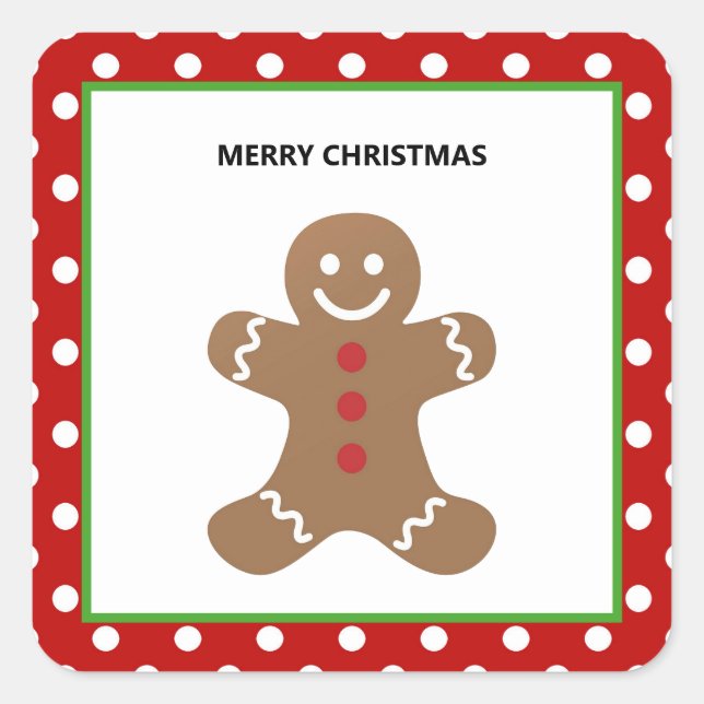 Gingerbread Man Christmas Personalised Square Sticker (Front)