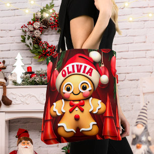 Gingerbread Man Christmas Personalised Women's Tote Bag