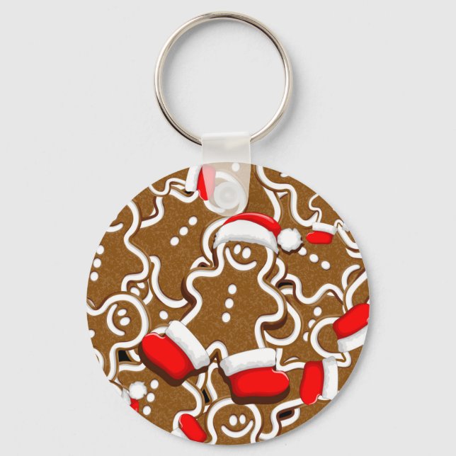 Gingerbread Man Christmas Santa Claus Key Ring (Front)