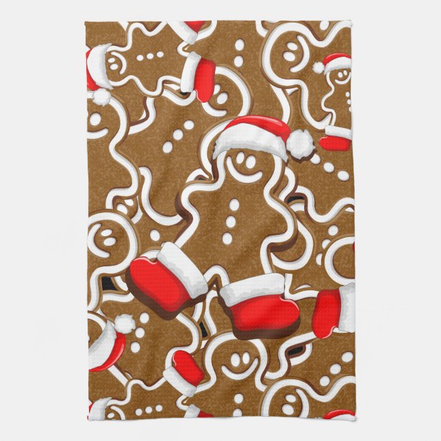 Gingerbread Man Christmas Santa Claus Tea Towel (Vertical)