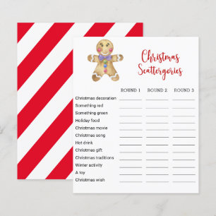 Gingerbread man Christmas Scattergories Game Card