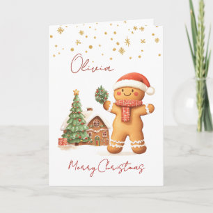Gingerbread Man Christmas Tree Kids Holiday Card