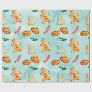 Gingerbread Man Christmas Tree Pattern Wrapping Paper