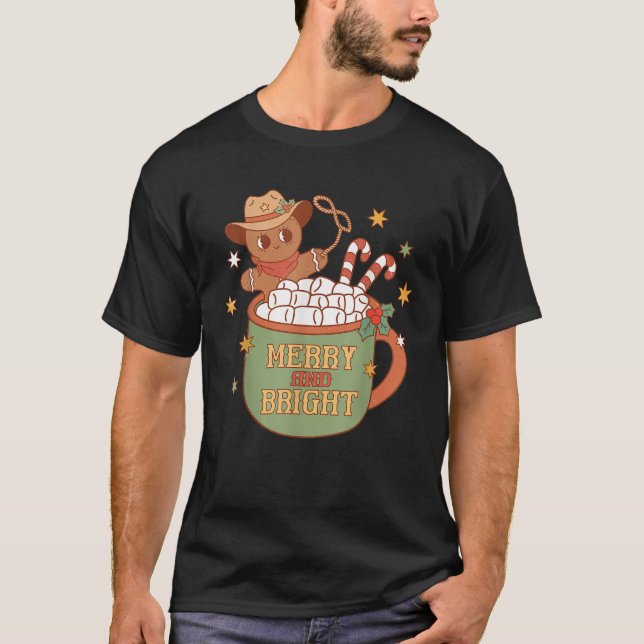 Gingerbread Man Cocoa Marshmallows Cowboy Western  T-Shirt (Front)