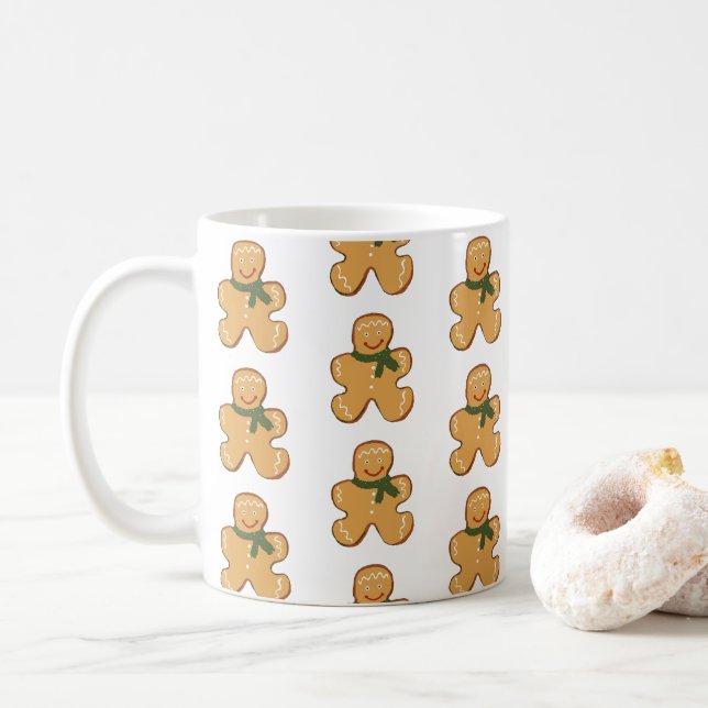 Gingerbread Man Cookie Christmas Pattern Coffee Mug (With Donut)
