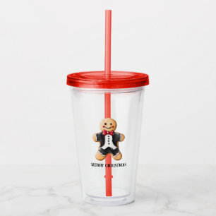 Gingerbread Man Cookie in Tuxedo Acrylic Tumbler