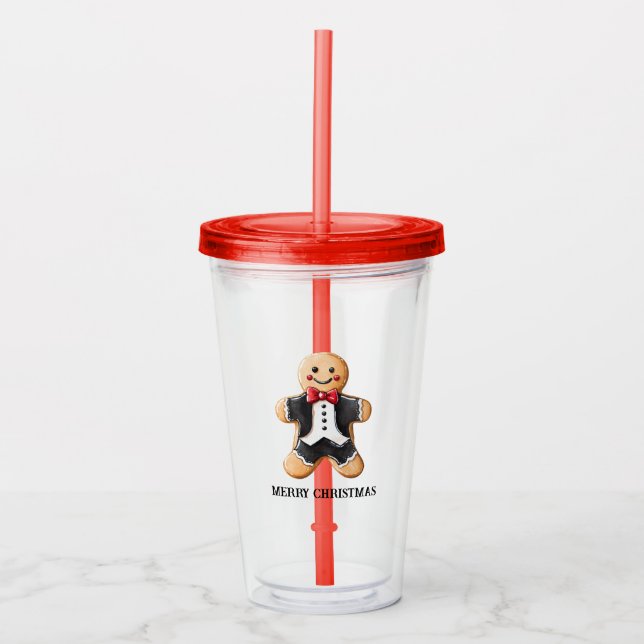 Gingerbread Man Cookie in Tuxedo Acrylic Tumbler (Front)