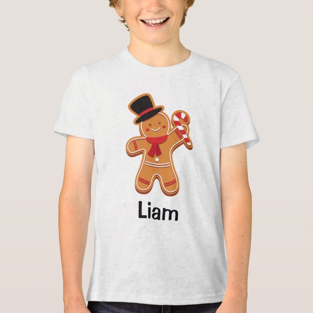 Gingerbread Man Cookie Personalised Name Tri-Blend Shirt (Front)