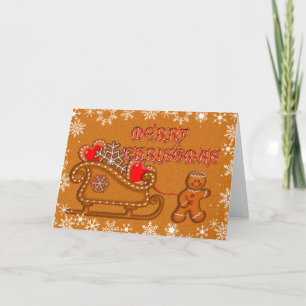 GINGERBREAD MAN, COOKIE & SLEIGH by SHARON SHARPE Holiday Card