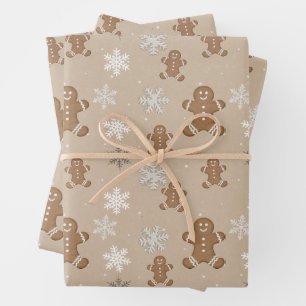 Gingerbread Man Cookie Snowflake Holiday Baking  Wrapping Paper Sheet
