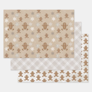 Gingerbread Man Cookie Snowflake Holiday Baking Wrapping Paper Sheet