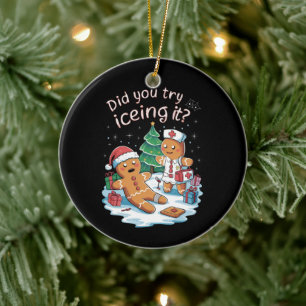 Gingerbread Man Cookie Ugly Sweater Oh Snap Xmas Ceramic Tree Decoration