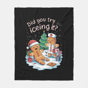 Gingerbread Man Cookie Ugly Sweater Oh Snap Xmas Fleece Blanket