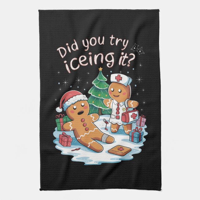 Gingerbread Man Cookie Ugly Sweater Oh Snap Xmas Tea Towel (Vertical)