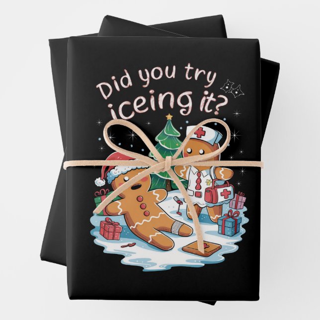 Gingerbread Man Cookie Ugly Sweater Oh Snap Xmas Wrapping Paper Sheet (In situ)