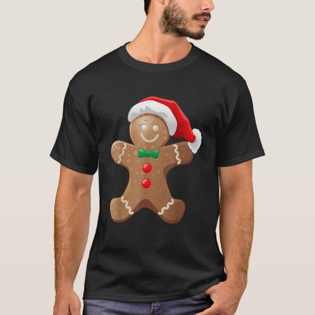 Gingerbread Man Cookie With Santa Claus Hat Christ T-Shirt (Front)