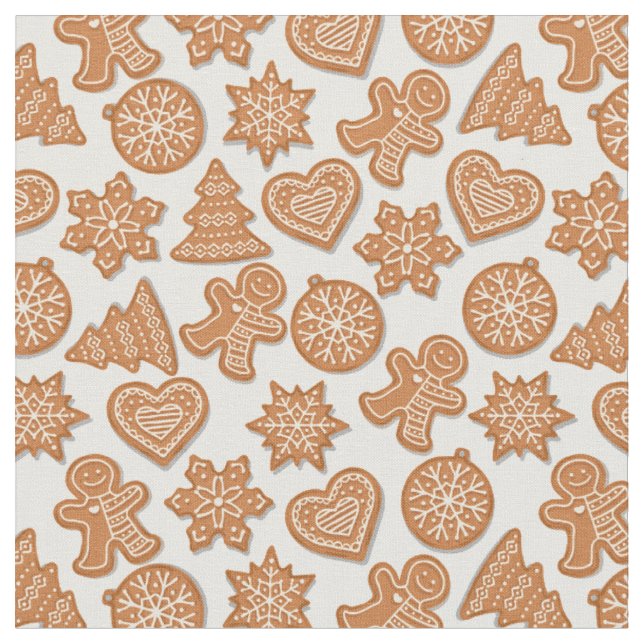 Gingerbread Man Cookies Cute Christmas Fabric (Close Up)