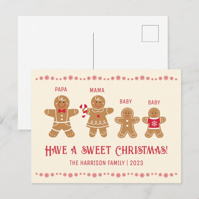 Gingerbread Man Cookies Name Sweet Christmas  Postcard (Front/Back)