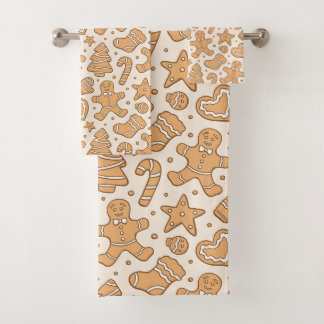 Gingerbread Man Cookies Neutral Christmas Beige Bath Towel Set
