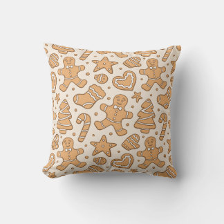 Gingerbread Man Cookies Neutral Christmas Beige Cushion