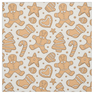 Gingerbread Man Cookies Neutral Christmas Beige Fabric