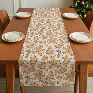 Gingerbread Man Cookies Neutral Christmas Beige Short Table Runner